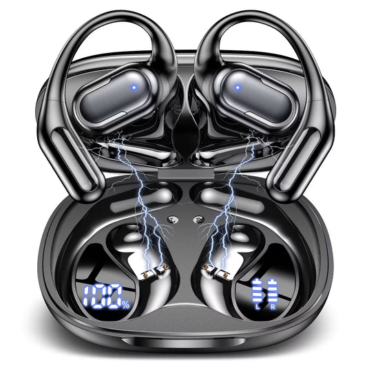 VEATOOL T5 Open Ear Headphones with Mic, Air Conduction Wireless Earbuds with LED Digital Display 40 Hrs Playtime,Clear Call ,Fast Charing,IPX7