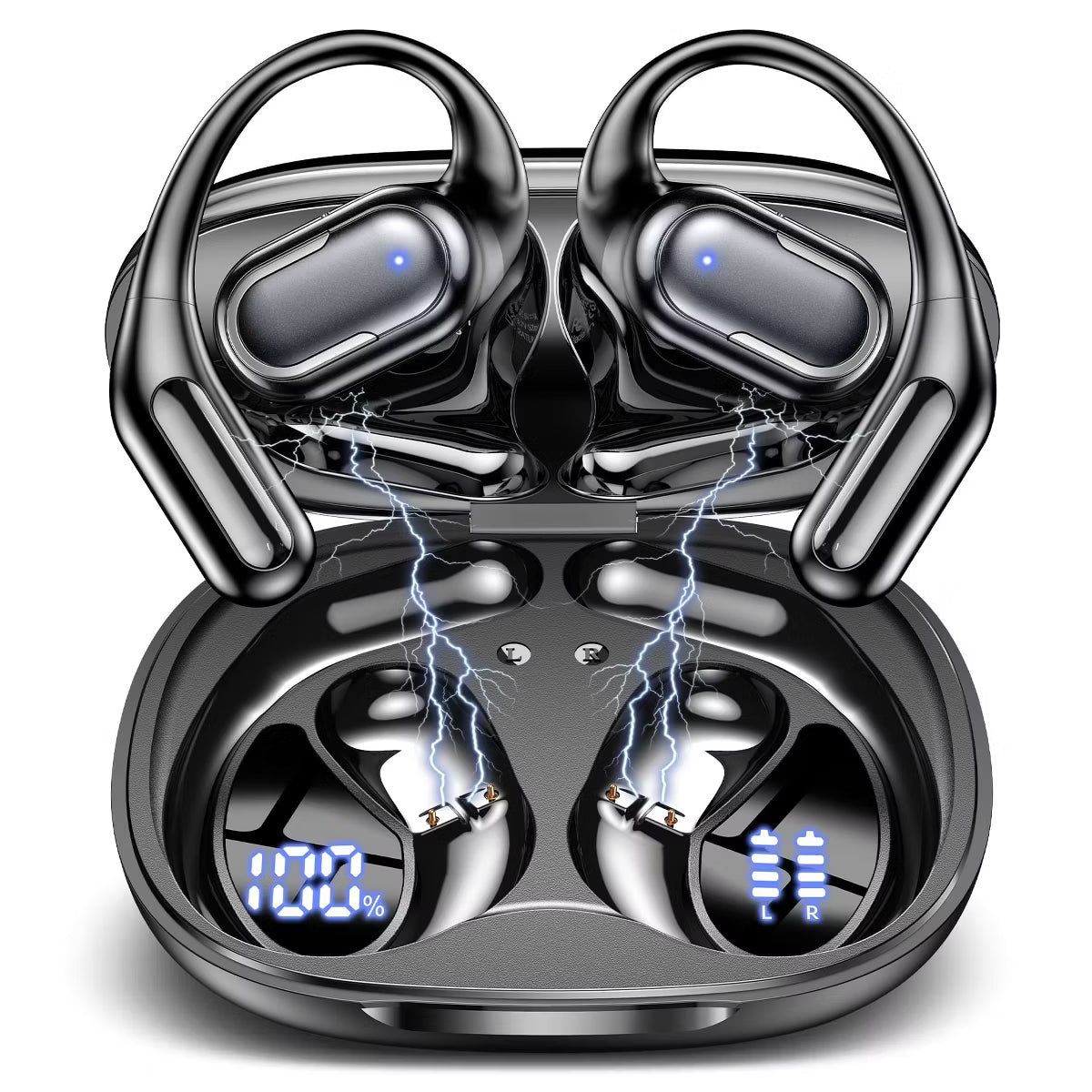 VEATOOL T5 Open Ear Headphones with Mic, Air Conduction Wireless Earbuds with LED Digital Display 40 Hrs Playtime,Clear Call ,Fast Charing,IPX7