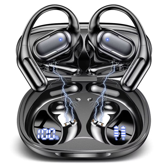 VEATOOL T5 Open Ear Headphones with Mic, Air Conduction Wireless Earbuds with LED Digital Display 40 Hrs Playtime,Clear Call ,Fast Charing,IPX7