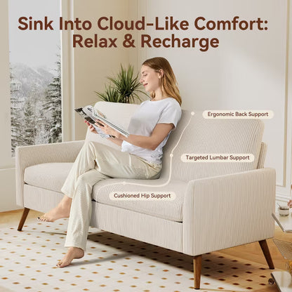 Dyonery Loveseat Sofa, Memory Foam Cushion with Tool-Free Setup, Mid-Century Modern Design for Small Spaces