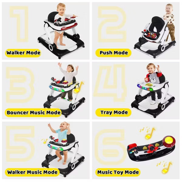 Kinder King 5-in-1 Baby Walker with Music & Lights, Activity Center for Toddler, Adjustable Height, Safety Bumper