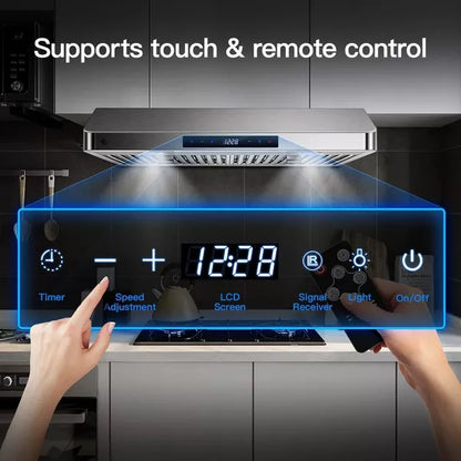 Range Hood 30 Inch, 700CFM,Stainless Steel Kitchen Stove Vent Hood,3 Speed Exhaust Fan Touch/Remote Control,LED lights Timer,High Suction power