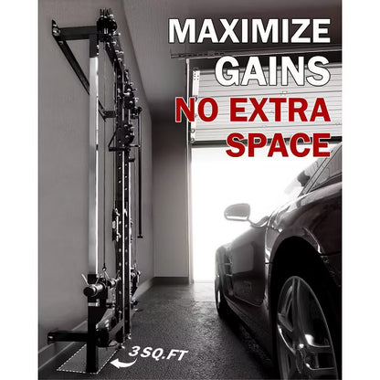 ER KANG Folding Squat Rack, Wall Mounted Power Rack with Cable Crossover Machine&LAT Pull Down, Functional Trainer with 5 Function Modes