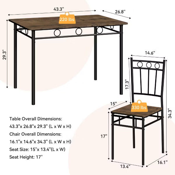 Dyonery 5-Piece Dining Table Set for 4, Kitchen Table and Chairs with Sturdy Metal Frame, Space-Saving Design, Modern Dining Room Furniture