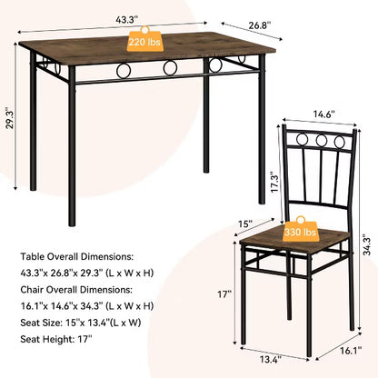 Dyonery 5-Piece Dining Table Set for 4, Kitchen Table and Chairs with Sturdy Metal Frame, Space-Saving Design, Modern Dining Room Furniture