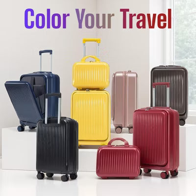 2-Piece ABS Spinner Luggage Set, 20" Carry-On Suitcase with Combination Lock & 14" Cosmetic Case, Front Opening Design, Lightweight Kid¡¯s suitcase