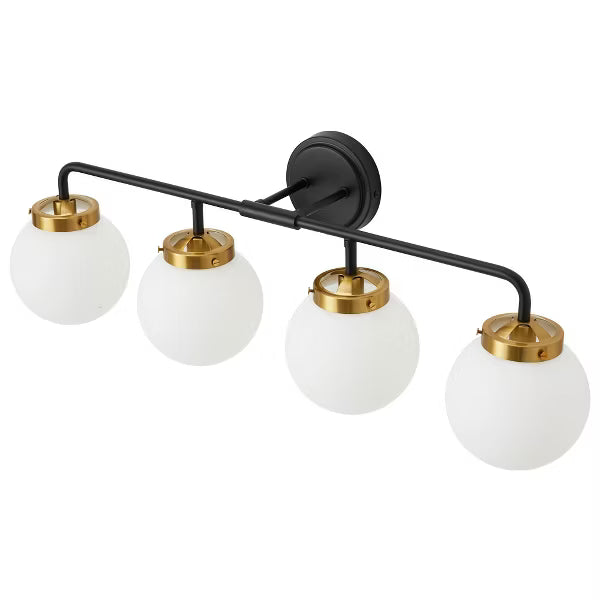 POWLIG Modern Vanity Light Fixture - Bathroom Mirror Lighting with Milk White Glass Globe Shades