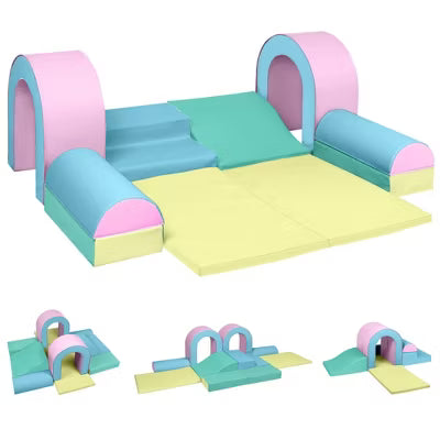 TODECARE 10-Piece Soft Foam Climbing Blocks for Toddlers with Crawling and Sliding Play, Blue&Green