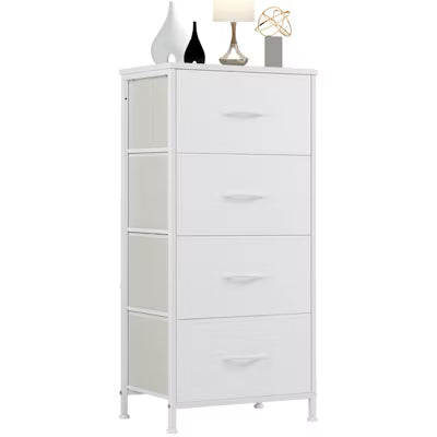 ELJGET 4-Drawer Small Dresser for Bedroom, Nightstand End Table with Fabric Storage Drawers, Closet Organizer Chest, White