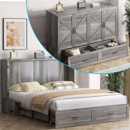 Mjkone Modern Murphy Bed Queen with USB ports & Drawers，No Mattress