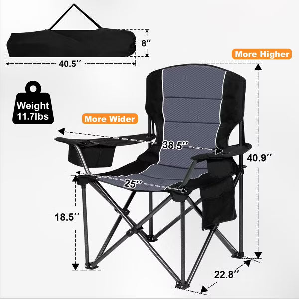 SUNSPIRE Oversized Camping Folding Chair 2-Pack, Heavy Duty Lightweight Portable Chair with Cup Holder Pocket for Outdoor Beach Sports Fishing Black