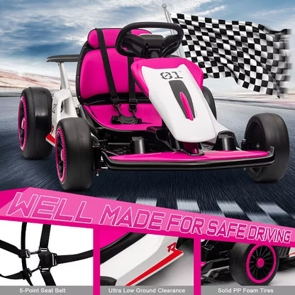 Joyracer 24V Ride on Toys, Kids Electric Go Kart 400W Motor Power Car Wheel for Kids, Outdoor Toys, Bluetooth/Music, Age 6+