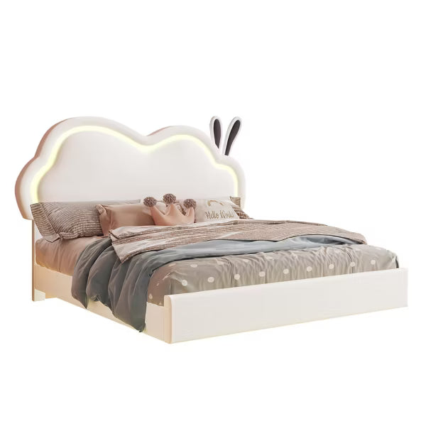 AMERLIFE LED Bed Frame for Girl Floating Upholstered Bed with Cute Cloud Headboard