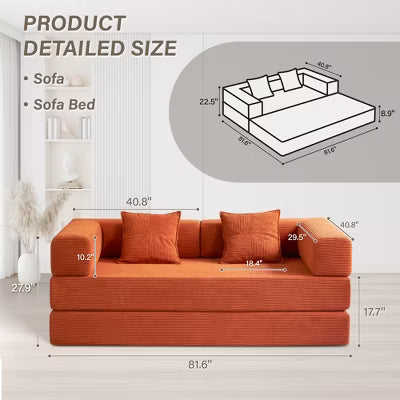 JOYRACER Convertible Sleeper Sofa Bed with 2 Pillows, Folding Mattress Couch, Removable Washable Floor Sofa for Small Spaces, Off White