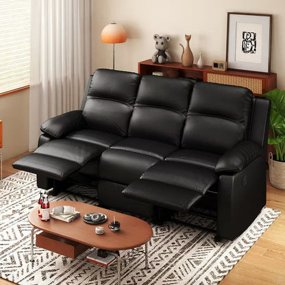 KERDOM 3-Seater Manual Recliner Sofa, PU Leather Reclining Couch, 3-Position Reclining Living Room Sofa，Black