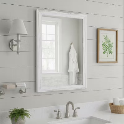 CIPACHO 16*20 Inch White Wood Wall Mirror - Shatterproof Durable Anti-Rust