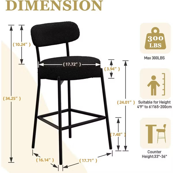 DYHOME Bar Stools Set of 2, 24 Inches Counter Height Kitchen Bar Stools with Back, Modern Metal Tall Bar Stools for Kitchen Island