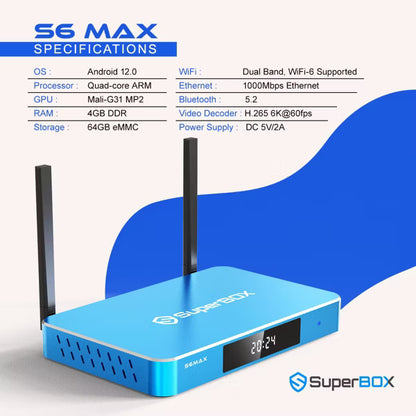 Super Box - Fully Loaded 6K Android TV Box, Loaded with WiFi 6 & Voice Remote TV Streaming Stick Devices