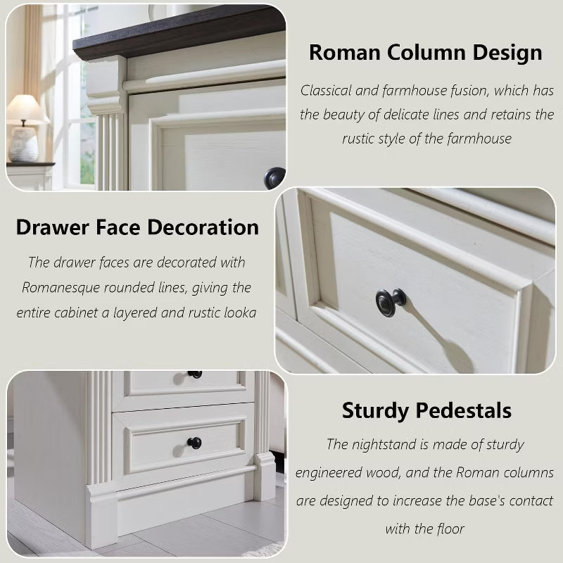 Sincido 8 Drawers Dresser for Bedroom, Farmhouse 61" Wide Tall Dressers w/Roman Column