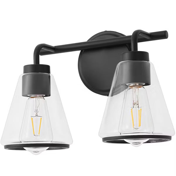 POWLIG Modern Vanity Light - Dimmable Bathroom Fixture with Clear Cone Glass Shades for Bedroom, Makeup Mirror Lighting