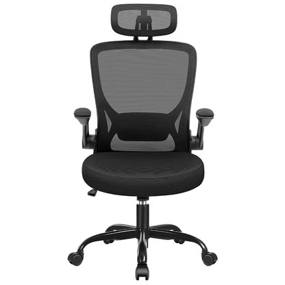 KERDOM High Back Ergonomic Office Chair, Breathable Mesh Desk Chair with Headrest and Flip-up Arms for Office, Black