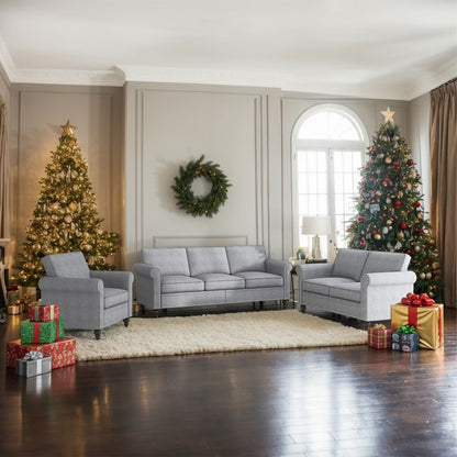 Mjkone 3 Piece Linen Living Room Sofa Set,Modern 3-Seater Sofa Couch&Loveseat Sofa&Single Sofa Armchair Set