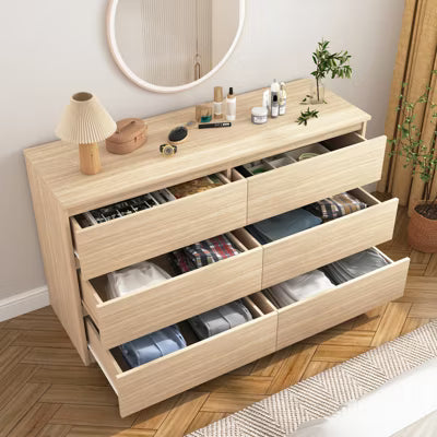 CIPACHO Brown 6 Drawer Double Dresser, Modern Chest of Drawers with Wide Storage for Closet, Bedroom, Living Room