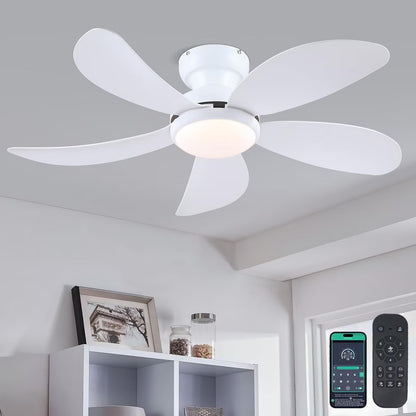 Kviflon 42 Inch Low Profile Modern Ceiling Fan, Reversible DC Motor,5 Blades,6 Speed, App and Remote Control