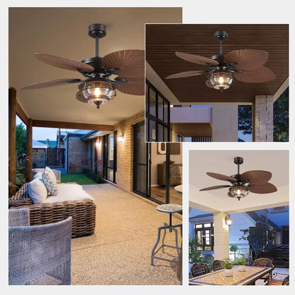 52 Inches Tropical Palm Leaf Waterproof Ceiling Fans with Lights and Remote/APP Reversible 6 Speeds