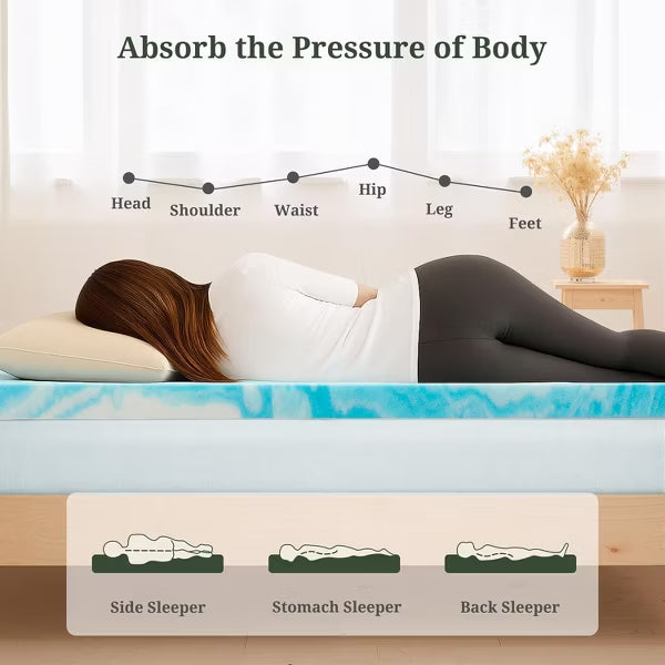 4 Inch Cooling Gel Memory Foam Mattress Topper Twin– Ventilated & Breathable, CertiPUR‑US Certified, for Bed, Sleeper Sofa & RV