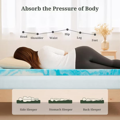 4 Inch Cooling Gel Memory Foam Mattress Topper Twin– Ventilated & Breathable, CertiPUR‑US Certified, for Bed, Sleeper Sofa & RV