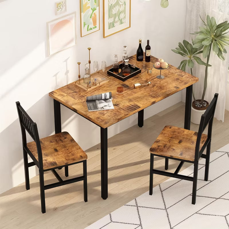 Hooseng 3-Piece Dining Room Table and Chairs Set for 2, Kitchen Table Set with 2 Chairs & MDF Broad Table for Small Space, Apartment