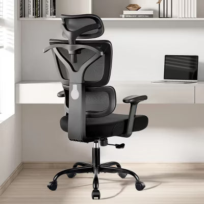 KERDOM Ergonomic High Back Mesh Office Chair, Mesh High Back Desk Chair with Adjustable Headrest, Lumbar Support, Reclining Function,Black