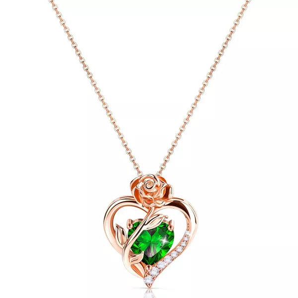 Molenia Heart Birthstone Necklace for Women 925 Sterling Silver Rose Gold Necklace Pendant Jewelry Christmas Anniversary Birthday Gifts for Her