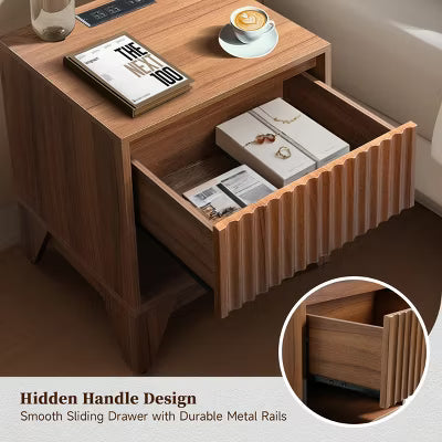KOLIGEY 1 - Black Drawer Nightstand With Charging Station, Versatile Side Table With Storage