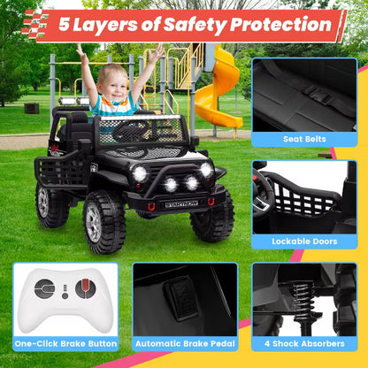 JOYRACER 24V 2-Seater Ride-On Truck for Kids, 4x200W Motors, Electric Toys Car w/ 4 Wheels Spring Suspension, LED, 3 Speeds, Bluetooth Music