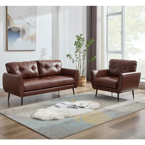 TYBOATLE 61" Faux Leather Loveseat Sofa, Mid-Century Modern Tufted Couch for Small Spaces, Comfy 2-Seater for Living Room, Bedroom, Office