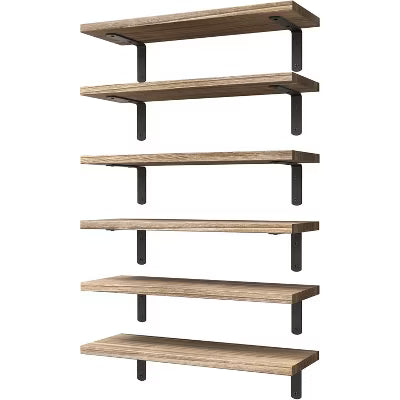 Set of 6 Wood Floating Shelves, Farmhouse Wall Decor Shelves for Bedroom Bathroom Living Room Storage & Books