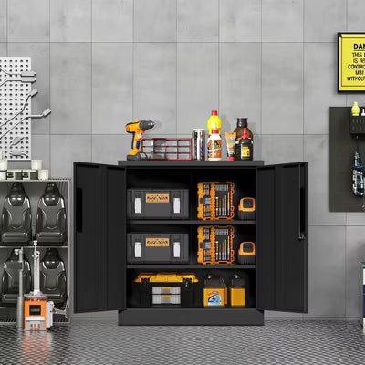 VIYET Metal Storage Cabinet with Lock, 2 Adjustable Shelves, Heavy Duty Steel Utility Cabinet for Office, Garage