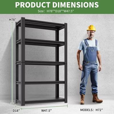 Munora 72"H Heavy Duty Garage Storage Shelving Unit, 5-Tier Adjustable Powder-Coated Metal Rack, 2500 lbs Capacity, Industrial Style,Black