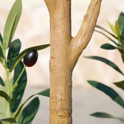 Artificial Olive Tree with Real Wood Trunk, UV Resistant Potted Faux Plant in Woven Basket for Indoor Home Decor