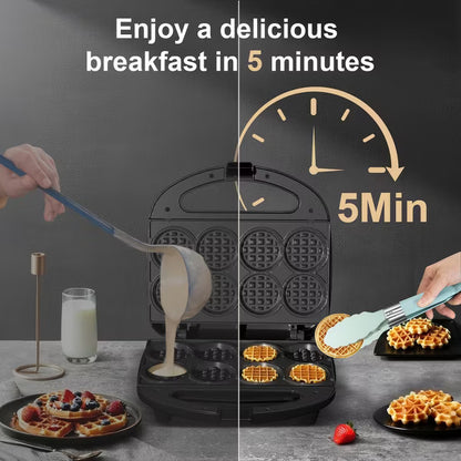 YASHE Multi Mini Waffle Maker, Compact, Black, Non-stick, 8 x 2'' Waffle Bites, Perfect for Families