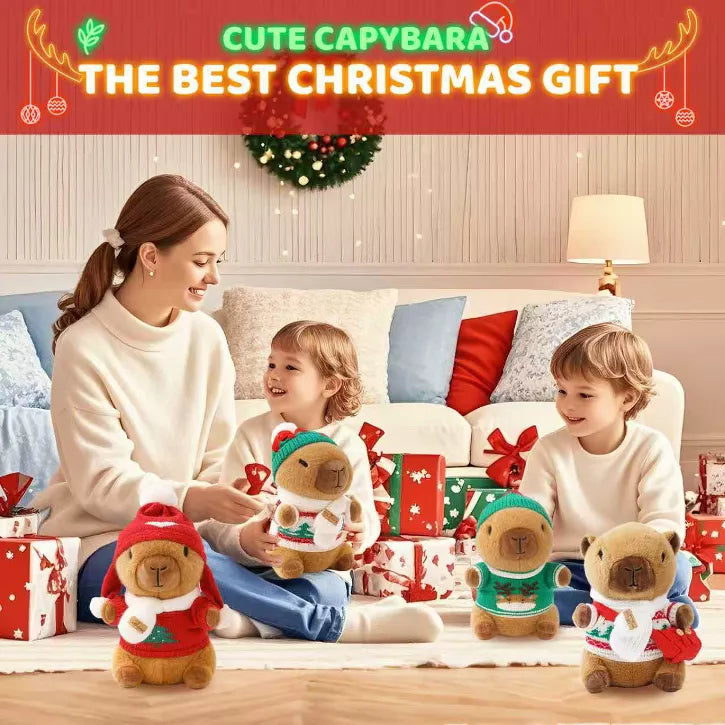TITQWOP Christmas Capybara Plush with 9 Pcs Clothes & Accessories,Christmas Stuffed Animals,Cute Plush Toys,Birthday Gifts&Dress Up Cute Plushies