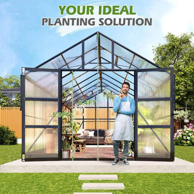 AMERLIFE Polycarbonate Greenhouse with 4 Vents, Rain Gutter, Heavy Duty Aluminum Frame