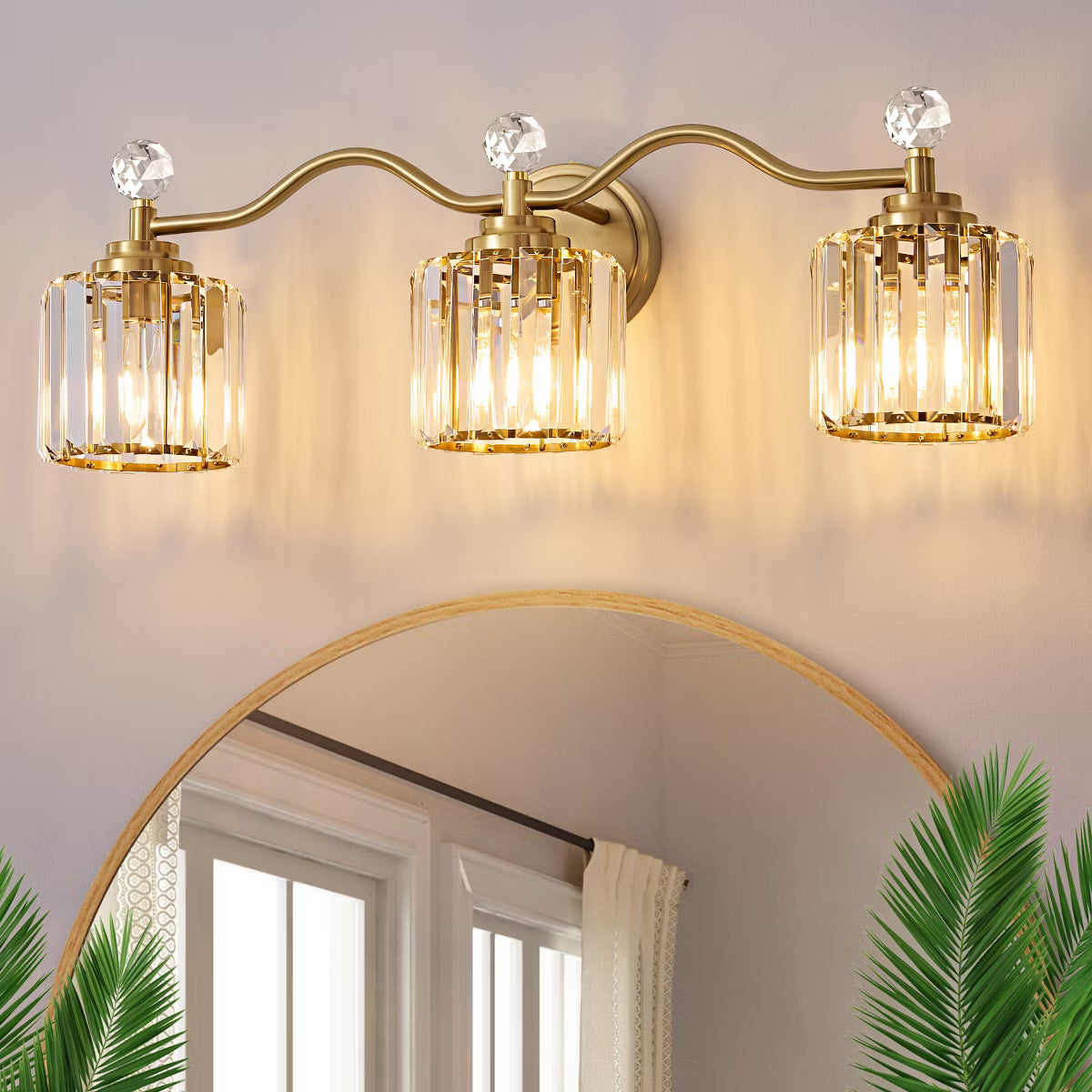 POWLIG Transitional Vanity Light - Dimmable Modern Bathroom Fixture with Crystal Shades