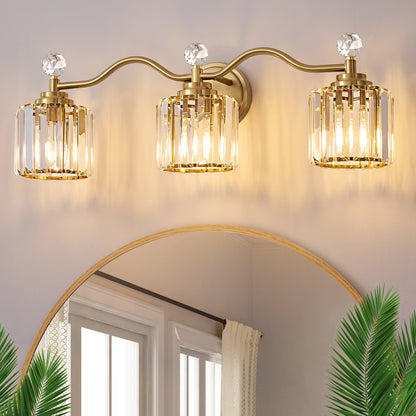 POWLIG Transitional Vanity Light - Dimmable Modern Bathroom Fixture with Crystal Shades