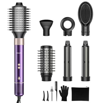 7 in 1 Hair Dryer Brush for Fast Drying/Straightening/Curling, Mutil-Use Blow Dryer Brush,Hair Dryers for Women,Millions Negative Ion,Purple