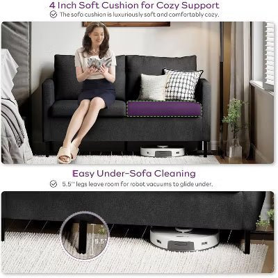 TYBOATLE 51" Modern Small Loveseat Sofa, 2‑Seater Fabric Couch with Iron Legs for Apartment, Office, Dorm, or Bedroom, Black