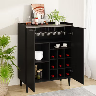 Hooseng Coffee Bar Cabinet, Kitchen Sideboard with Storage, Wine Bar Cabinet with Removable Wine Racks, Industrial Bar Cabinets for Liquor