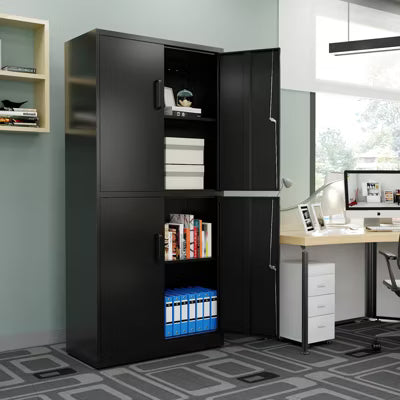 Mlezan 4-Door Storage Cabinet: Metal,Adjustable Shelf, Lockable. Ideal for Office,Home,Pantry,Kitchen, or Garage. Secure and Functional.
